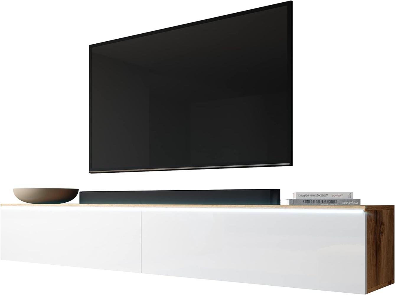 Furnix TV Lowboard Bargo Fernsehschrank Weiß ohne LED-Beleuchtung B180 x H34 x T32 cm - TV-Schrank Kommode Sideboard, 2 Fächer mit Tür „Push-Click“, 2 offene Ablagen unten, Wandmontage möglich Bild 1