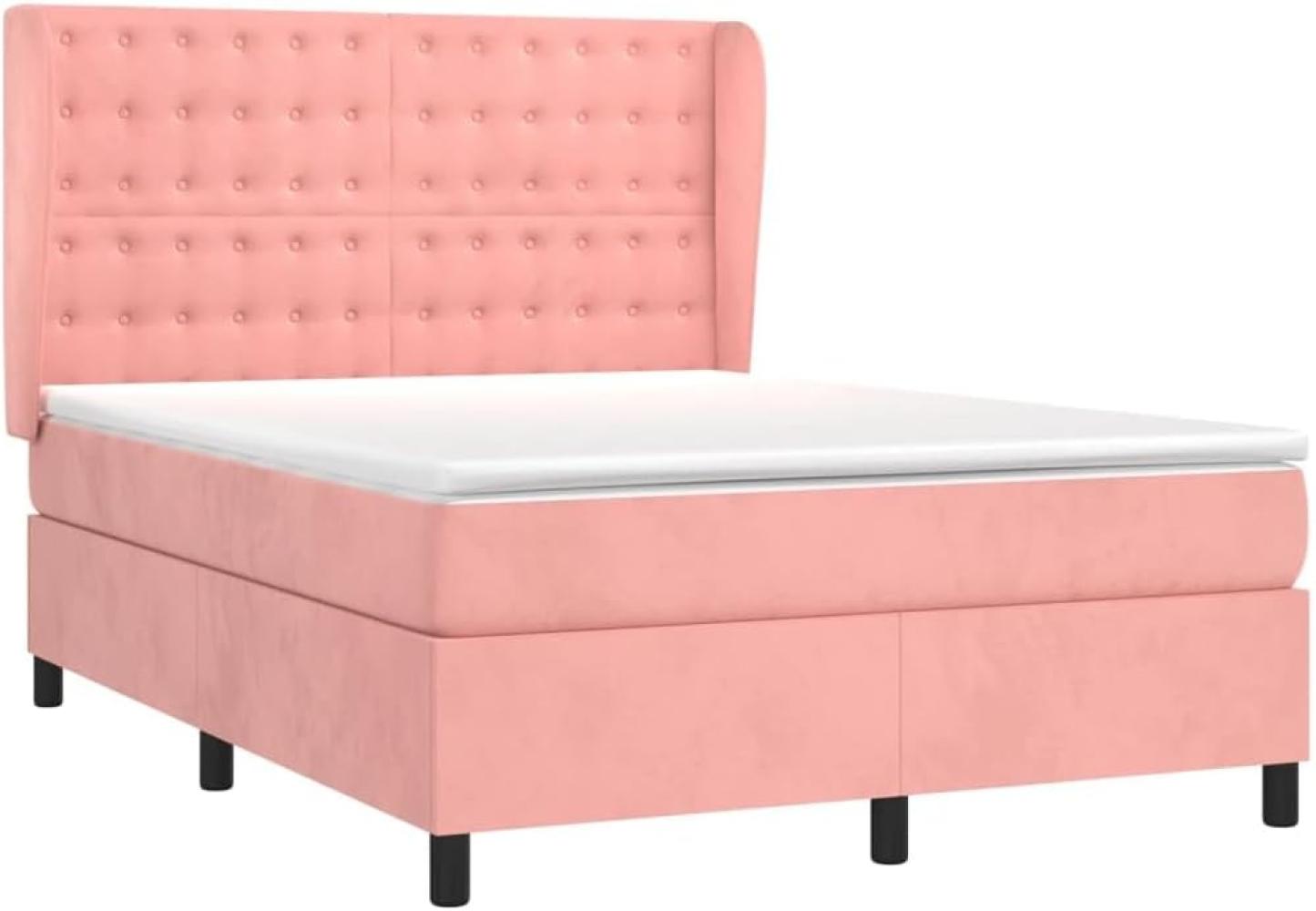 vidaXL Boxspringbett mit Matratze Rosa 140x200 cm Samt Bild 1