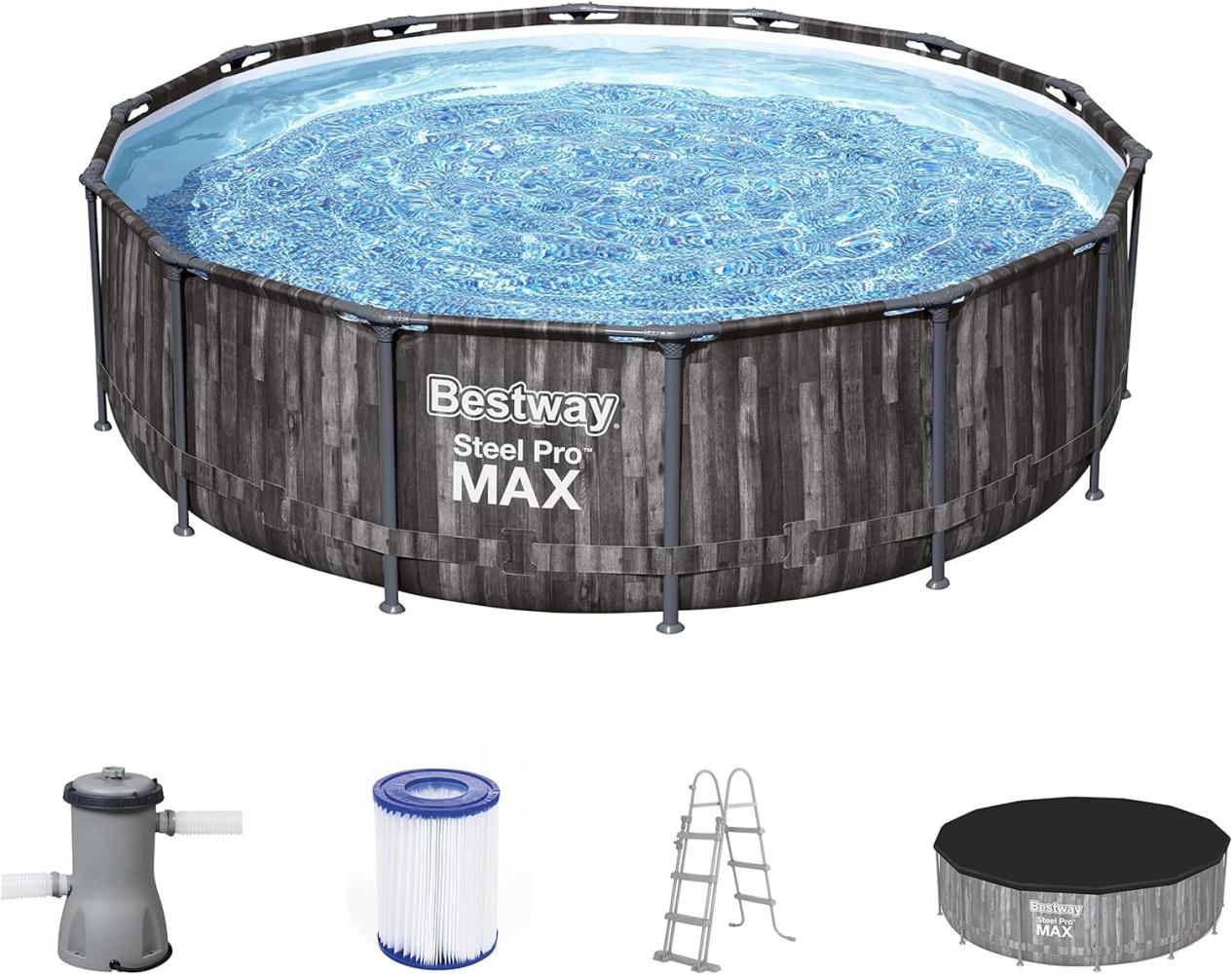 Steel Pro MAX™ Frame Pool Komplett-Set mit Filterpumpe Ø 427 x 107 cm, Holz-Optik (Mooreiche), rund Bild 1