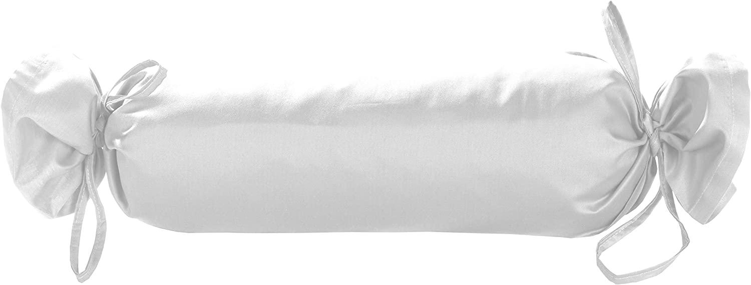 Mako Satin / Baumwollsatin Nackenrollen Bezug uni / einfarbig weiß 15x40 cm mit Bändern Bild 1
