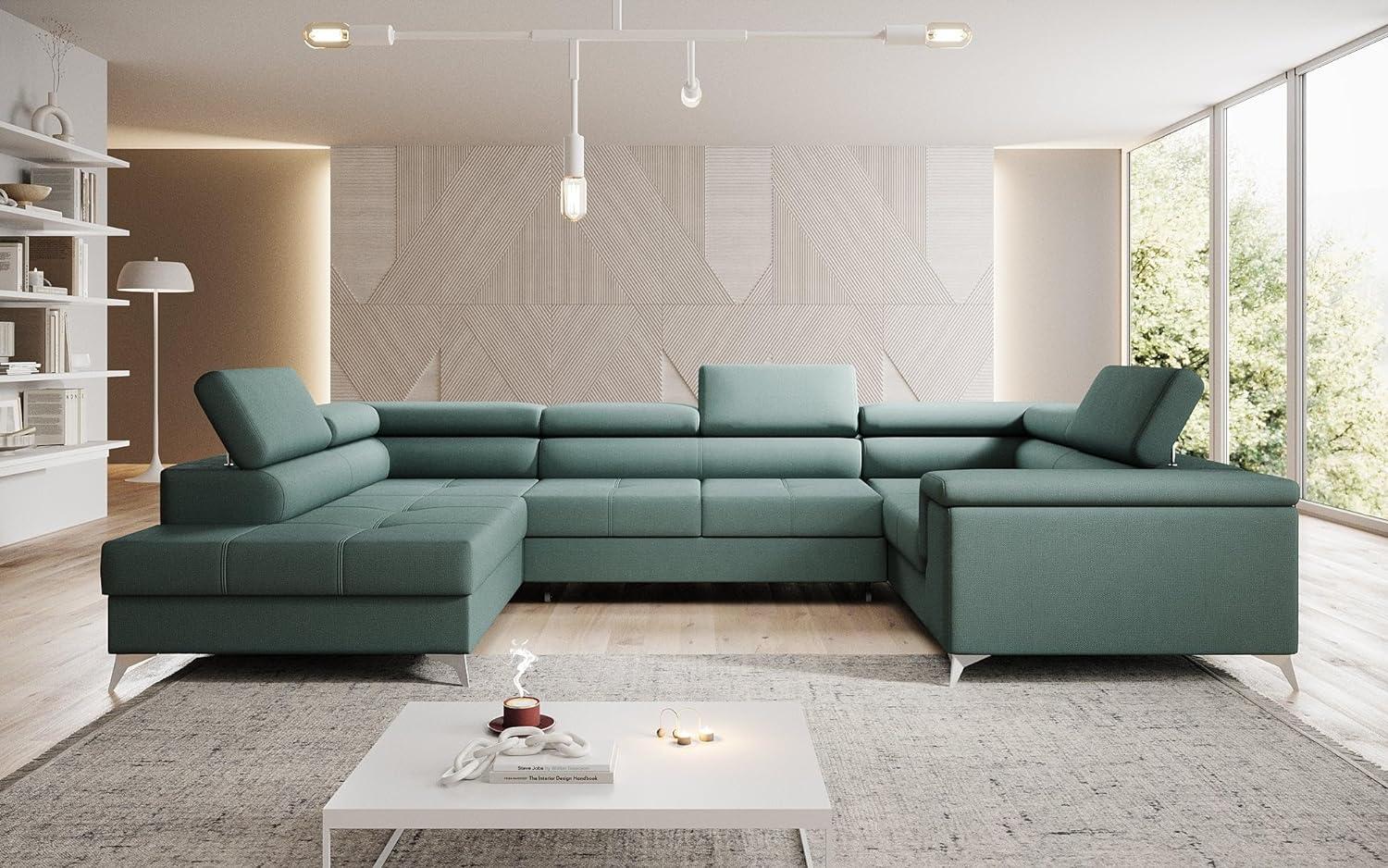 Designer Sofa Torino mit Schlaf- und Klappfunktion Stoff Grün Links Bild 1