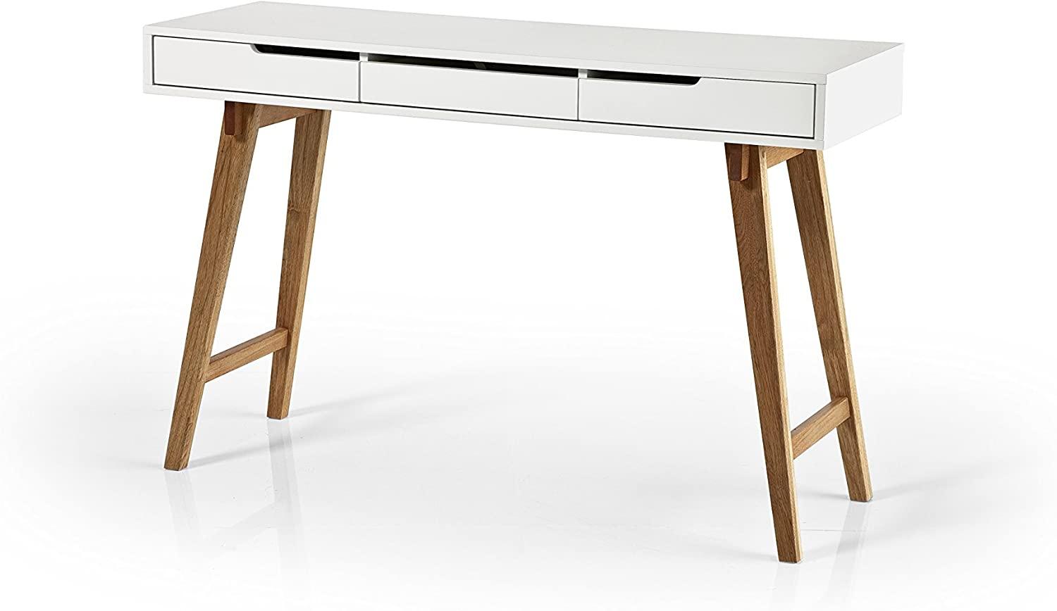 'Anneke' Schreibtisch, Massivholz weiß matt Lack, 78 x 40 x 120 cm Bild 1