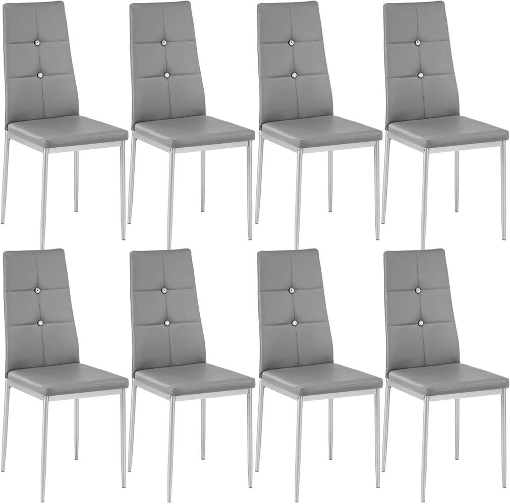 8 Esszimmerstühle, Kunstleder mit Glitzersteinen - grau Bild 1