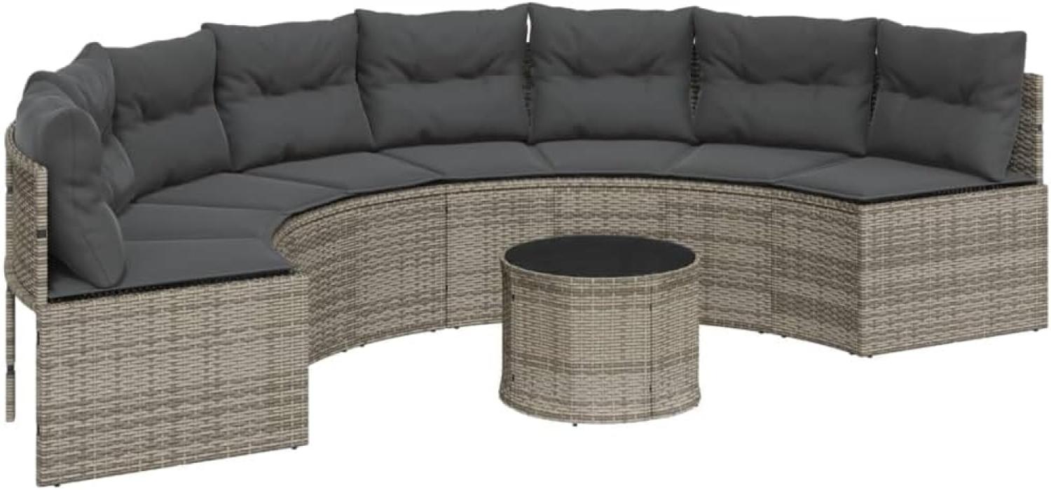 Gartensofa mit Tisch und Kissen Halbrund Grau Poly Rattan 3318527 Bild 1