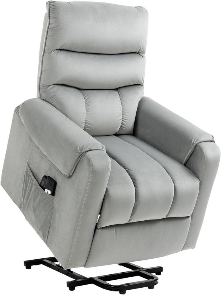 HOMCOM Aufstehhilfe Relaxsessel TV Sessel mit schlaffunktion elektrischer Fernsehsessel mit Liegefunktion Samtartiges Polyester Metall Schaumstoff Hellgrau 79 x 97 x 103 cm Bild 1