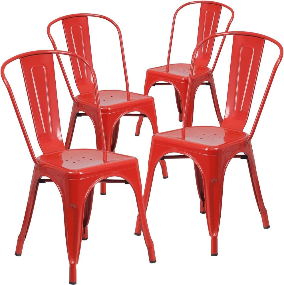 Flash Furniture Stapelbare Stühle für den Innen-und Außenbereich, aus Metall, 4 Stück, Kunststoff, Gummi, Rot/Ausflug, einfarbig (Getaway Solids), 4 Pack Bild 1