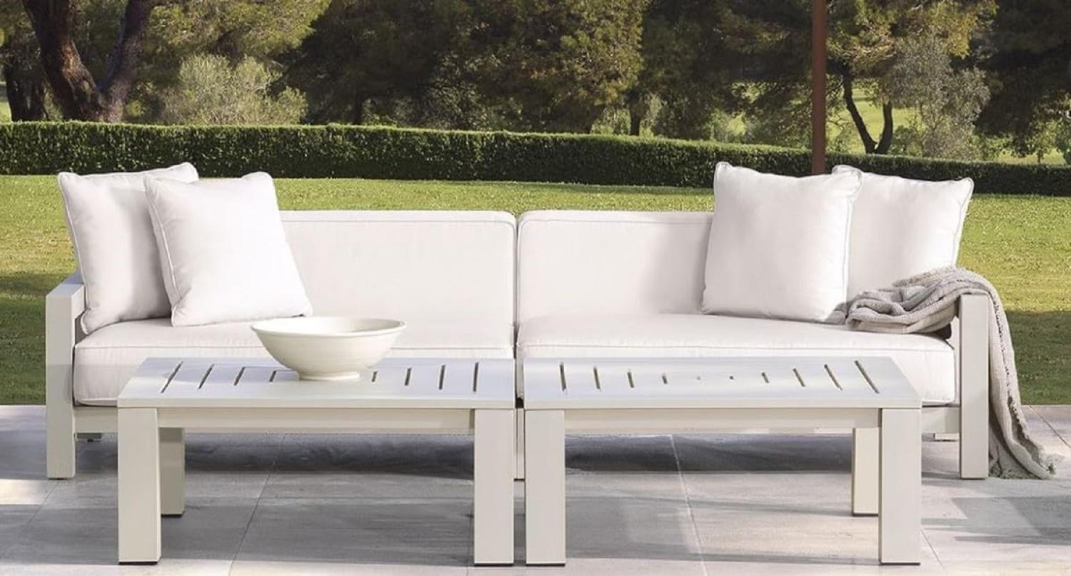 Casa Padrino Luxus Gartensofa Weiß / Sandfarben 273,5 x 100 x H. 72 cm - Wetterbeständiges Garten Terrassen Sofa mit Kissen - Hotel Möbel - Luxus Qualität Bild 1