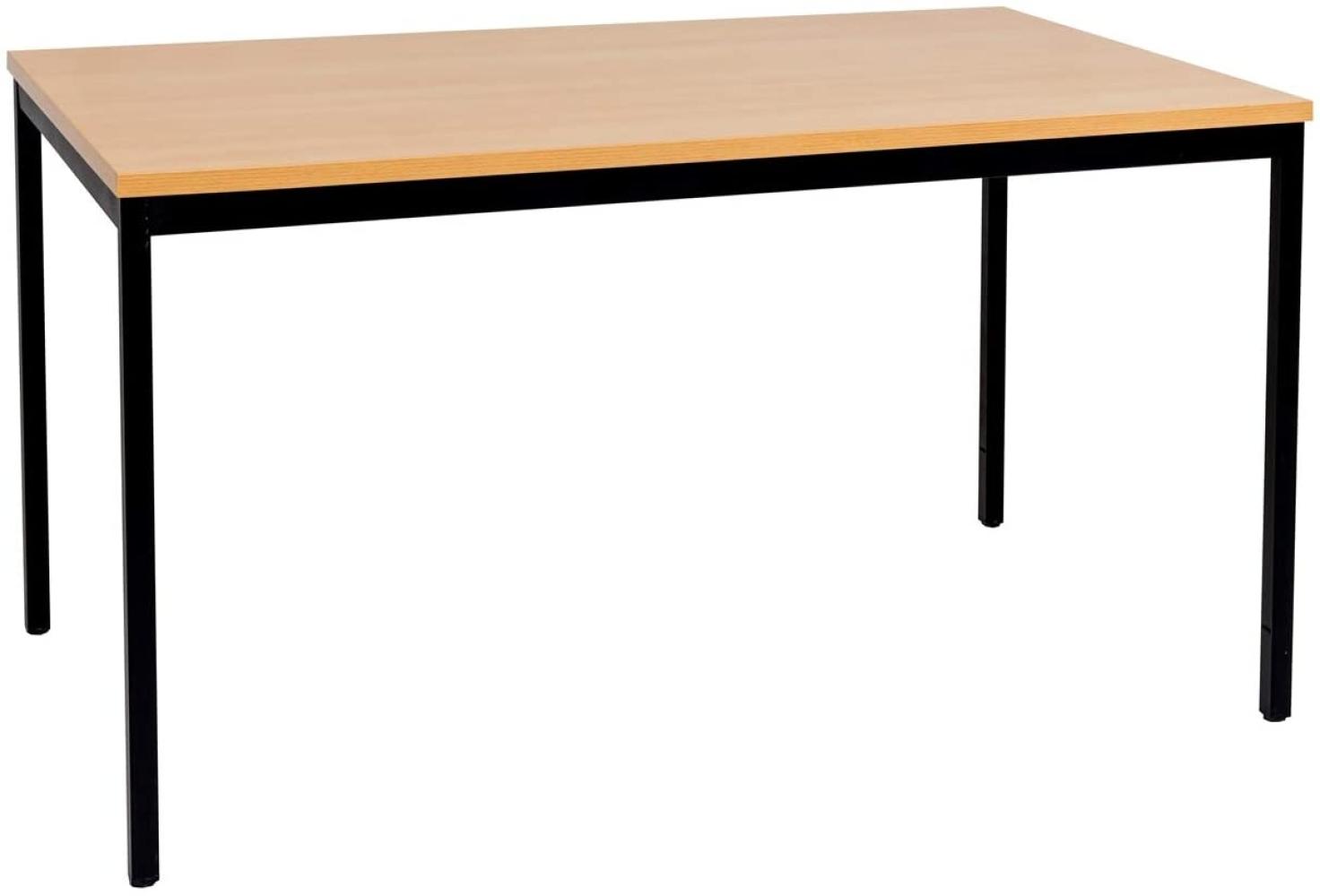 Furni24 Rechteckiger Universaltisch mit laminierter Platte Buche 160x80x75 cm, Metallgestell und niveauausgleichs Füßen, ideal im Homeoffice als Schreibtisch, Konferenztisch, Computertisch, Esstisch Bild 1