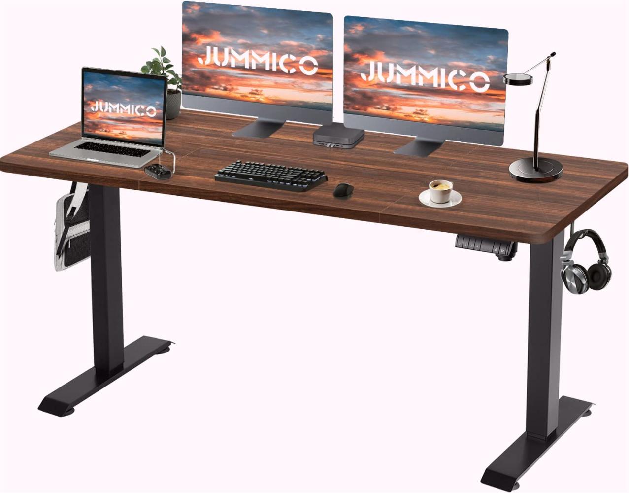 JUMMICO Höhenverstellbarer Schreibtisch 160 x 80 cm, Elektrisch Steh Schreibtische mit Tischplatte 2-Fach-Teleskop, mit 4 Memory-Funktionen und Stufenlos Verstellbar (Schwarz- Walnuss) Bild 1