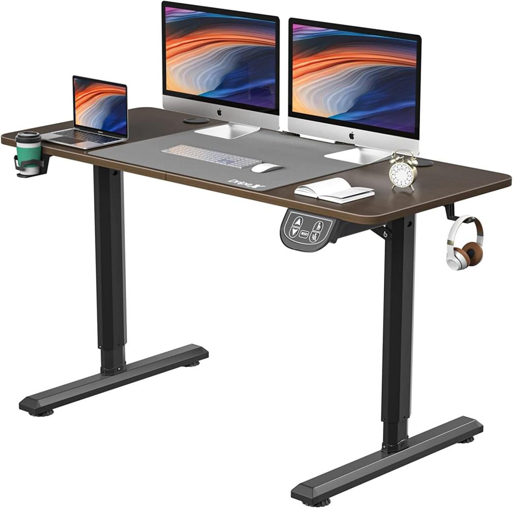 Dripex Höhenverstellbarer Schreibtisch Elektrisch, Stehschreibtisch Höhenverstellbar mit Memory-Steuerung und LED Anzeigen, Standing Desk für Homeoffice, 140x60cm, Nussbaum+Schwarz Bild 1