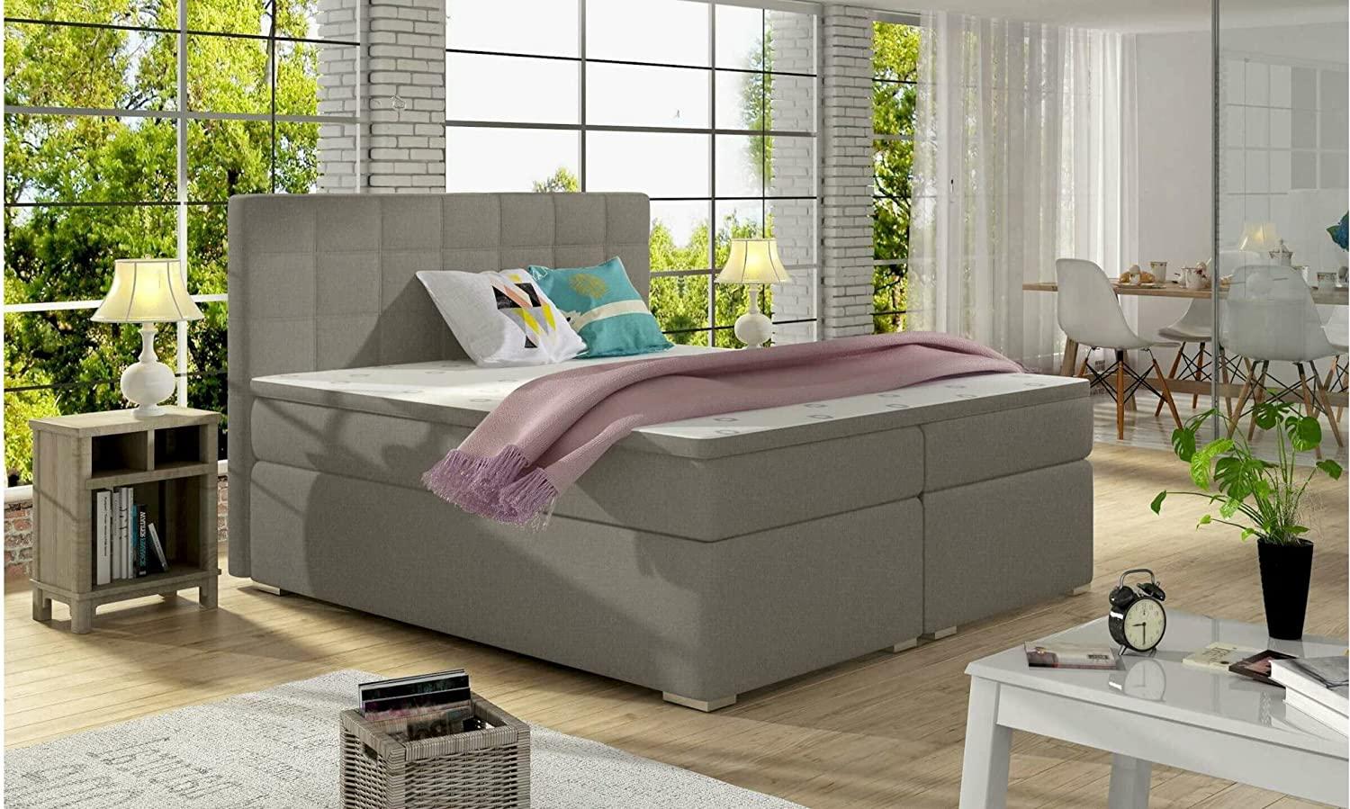 Stylefy Neptune Boxspringbett Dunkelbeige Strukturstoff INARI 160x200 cm Bild 1