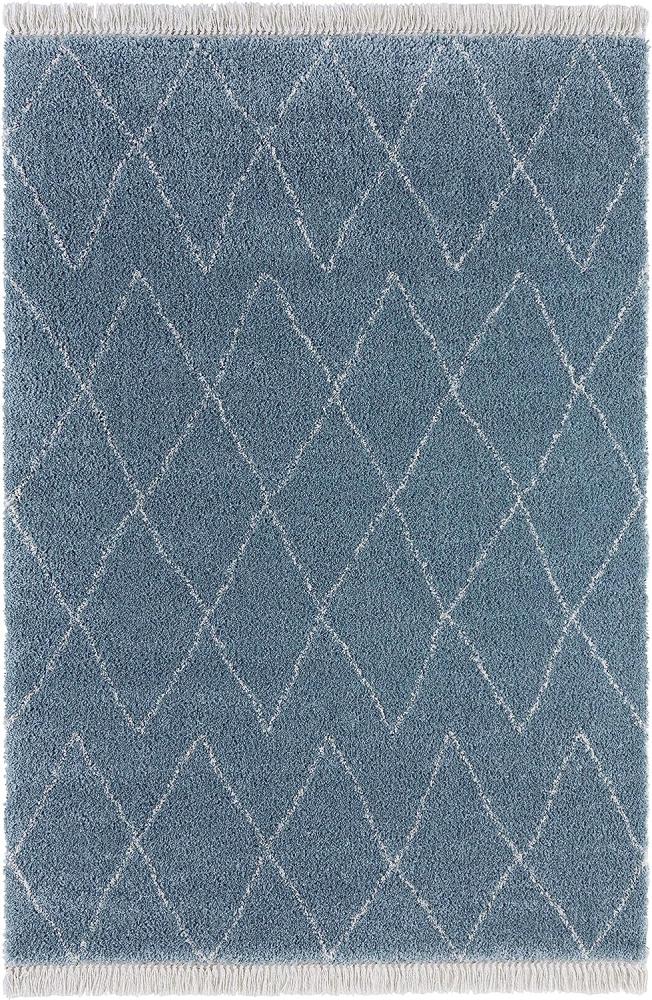 Hochflor Teppich Fransen Jade Blau - 80x150x3,5cm Bild 1