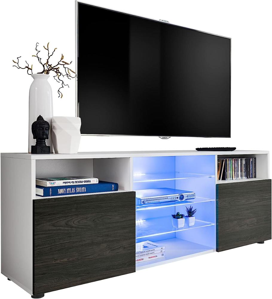 Generic ExtremeFurniture T38 TV Lowboard, Karkasse in Weiß Matt/Front in Carbon Holz mit LED in RGB Bild 1