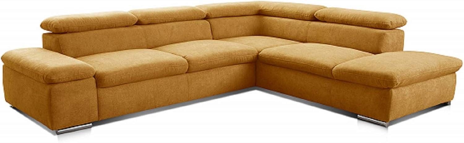 Cavadore Ecksofa Alkatraz / L-Form Sofa groß mit Ottomanen rechts und verstellbaren Kopfteilen / Modernes Design und hochwertiger Webstoff-Bezug / Maße: 272 x 73 x 226 / Farbe: Gelb (Paris mustard) Bild 1