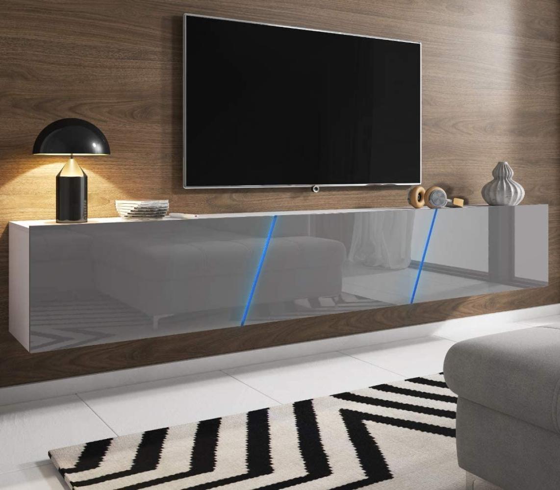 TV-Lowboard Space Hochglanz grau XXL-Board 240 cm hängend / stehend mit LED Bild 1