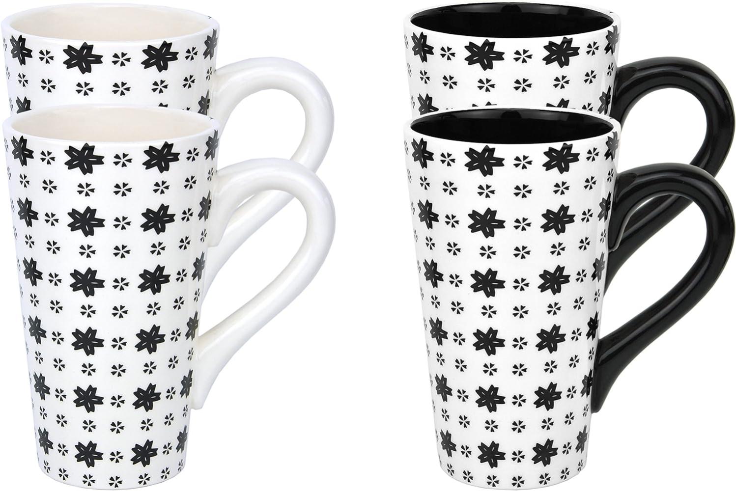 4 Tee Becher Tassen Keramik Sterne Mosaik schwarz weiß Jameson & Tailor Bild 1