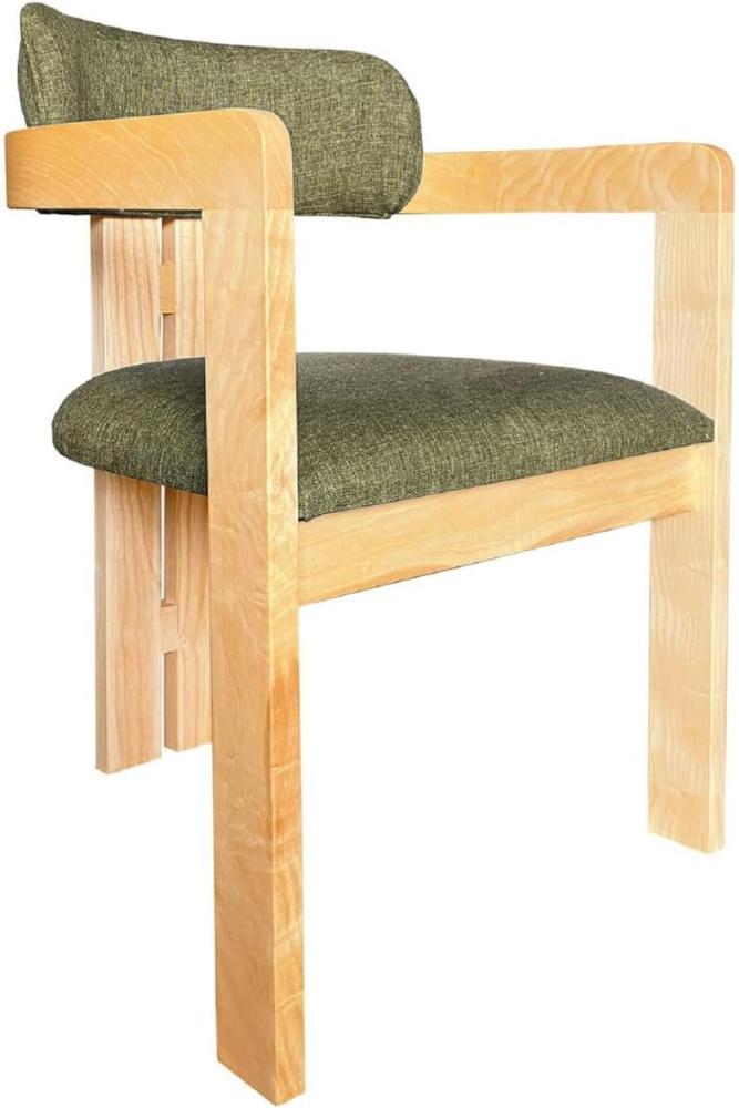Casa Padrino Luxus Esszimmer Stuhl mit Armlehnen Grün / Naturfarben 56 x 54 x H. 82 cm - Massivholz Küchen Stuhl - Esszimmer Möbel - Restaurant Möbel - Massivholz Möbel - Luxus Möbel Bild 1