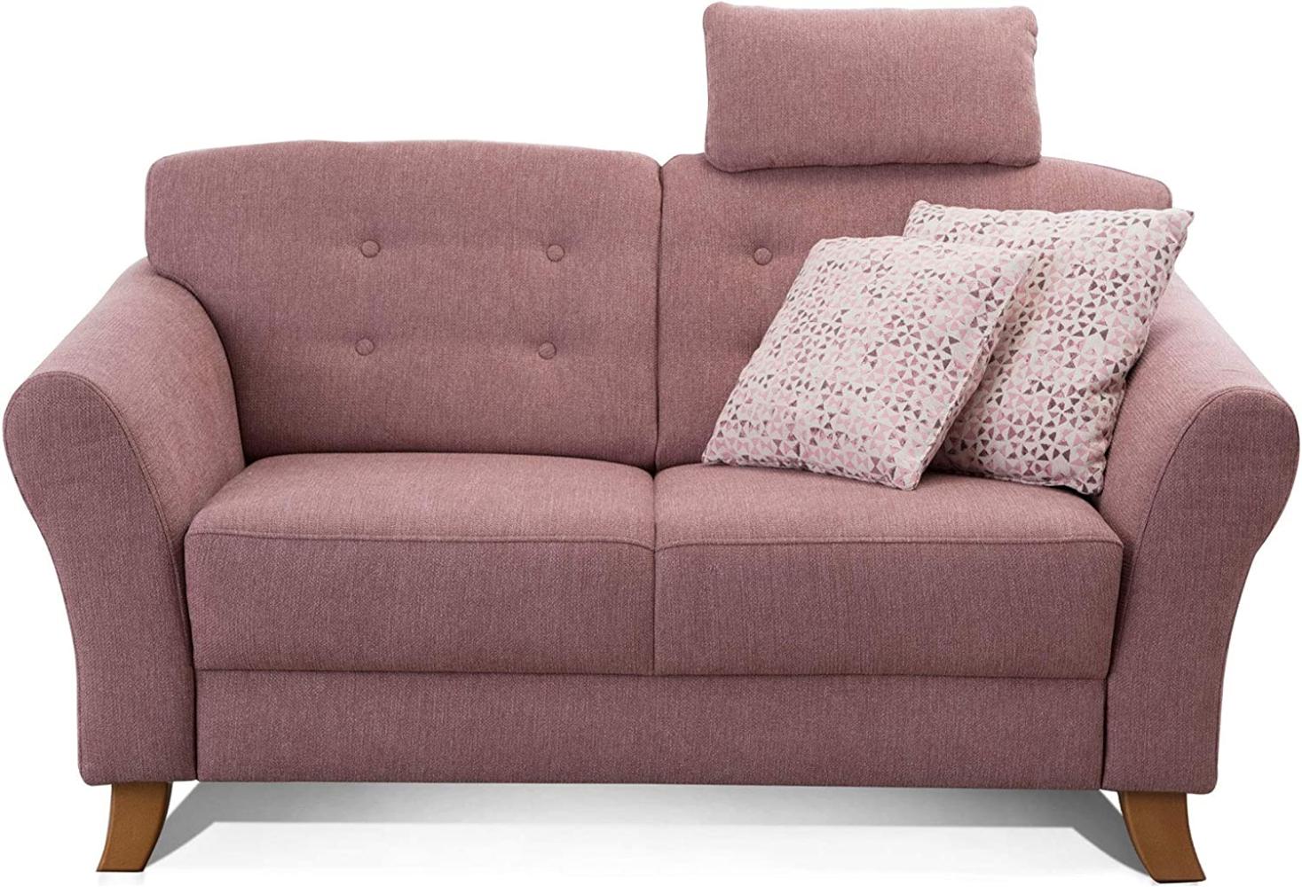 Cavadore 2-Sitzer-Sofa / Moderne Couch im Landhausstil mit Knopfeinzug im Rücken / Federkern / Inkl. Kopfstütze / 163 x 89 x 90 / Flachgewebe rosa Bild 1