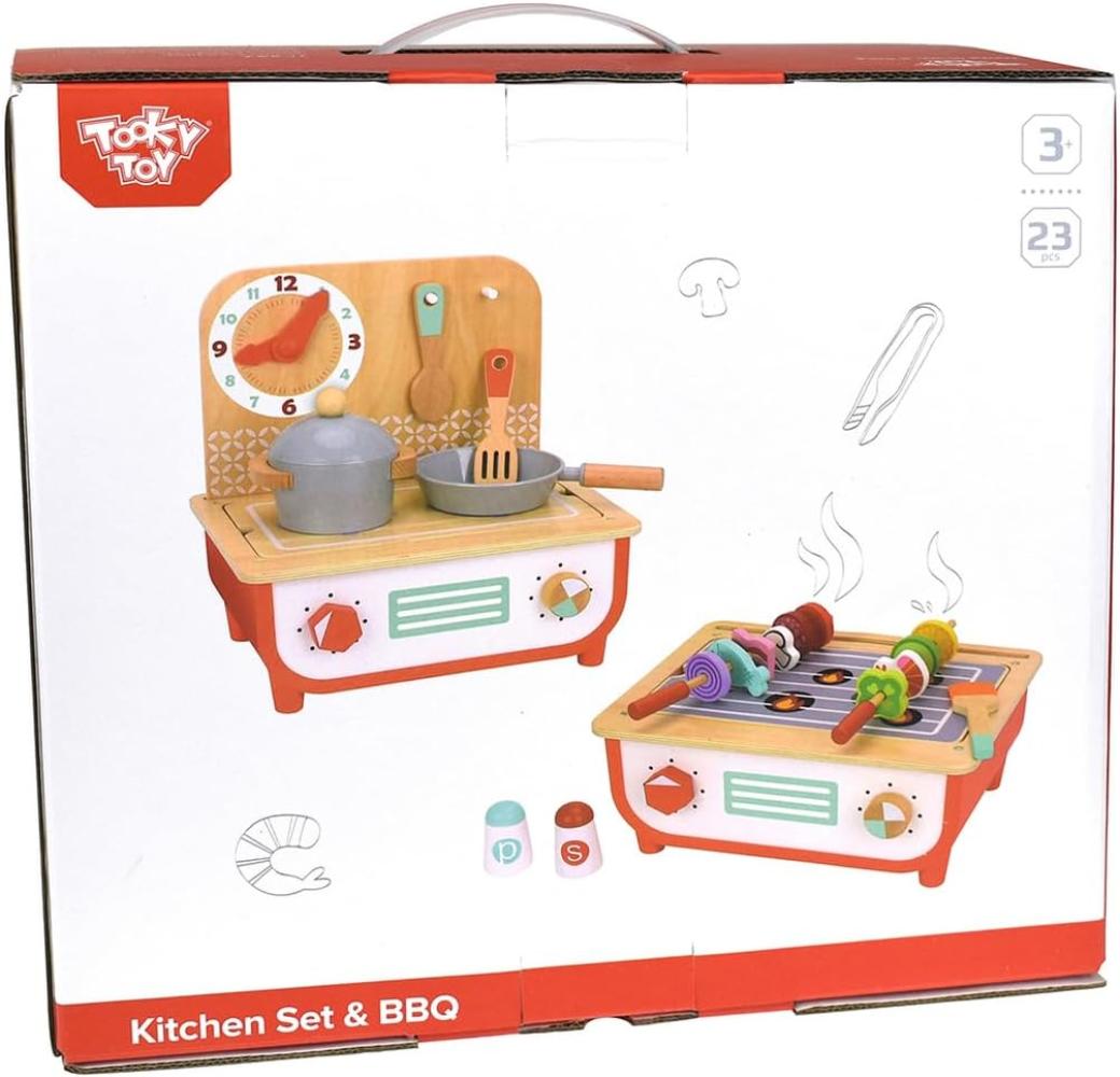 Tooky Toy 2 in 1 Kinder-Holzküche, Grill TF327 Kochplatten, Grillplatte, Gemüse rot Bild 1