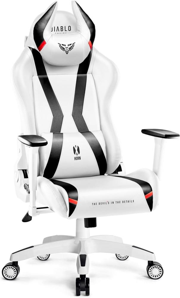 Diablo X-Horn 2. 0 Gaming Stuhl Bürostuhl Gamer Chair Schreibtischstuhl 3D Armlehnen Ergonomisches Design Nacken/- Lendenkissen Kunstleder Wippfunktion Weiß Normal (L) Bild 1