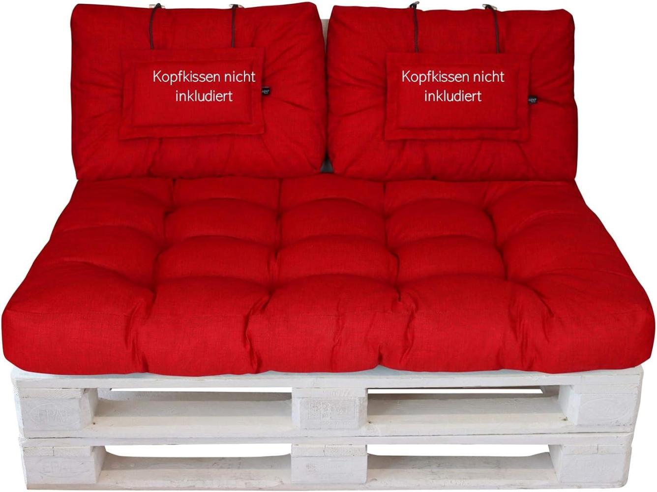 LILENO HOME Palettenkissen Set Rot - Set 2: (1x Sitzteil + 2X Rückenteil klein) - Polster für Europaletten - Palettenkissen Outdoor als Sitzkissen für Palettenmöbel Bild 1