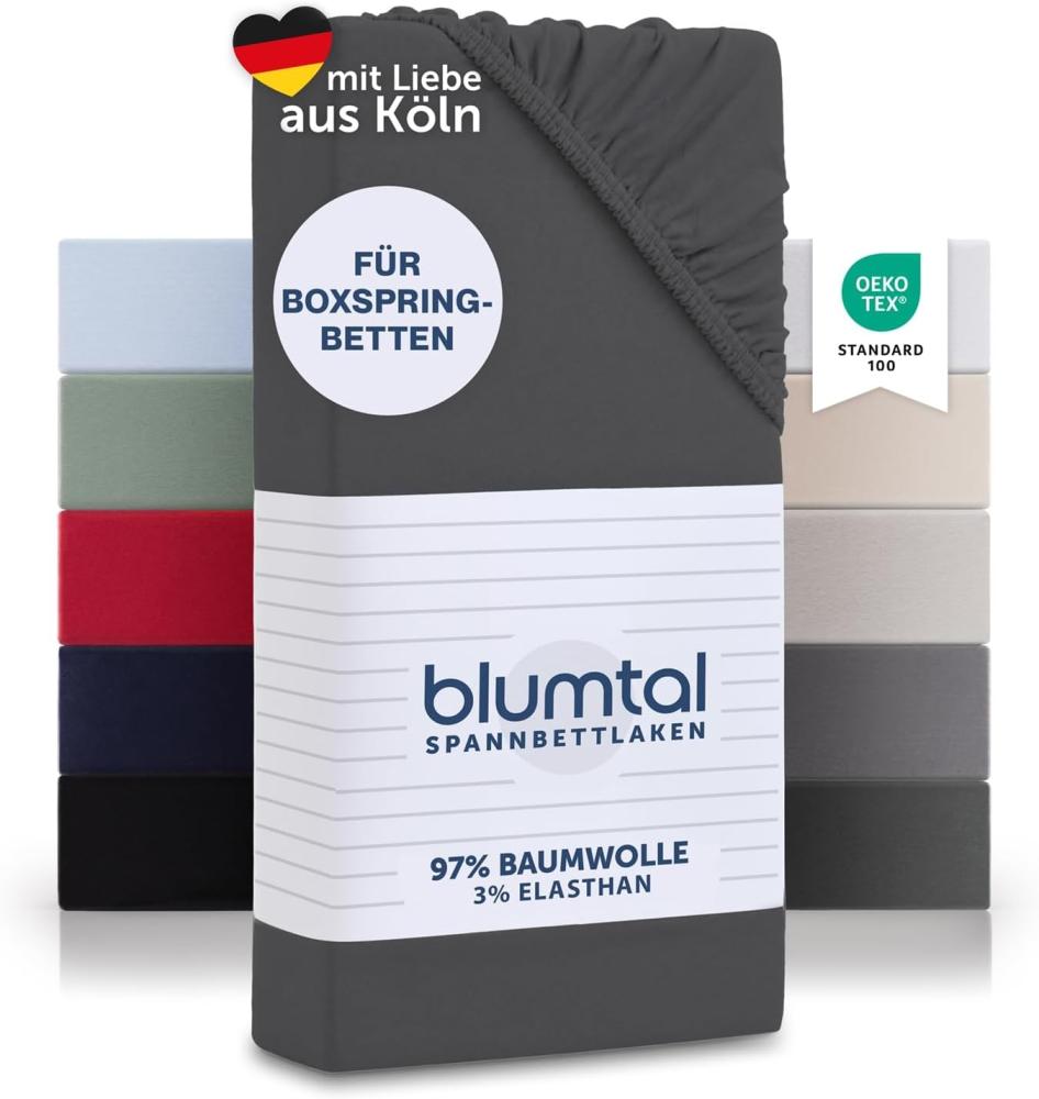 Blumtal Luxus Spannbettlaken 200x200 Boxspringbett 2er Set bis 40cm Höhe - Oeko-Tex Zertifizierte Baumwoll Bettlaken 200x200 Boxspringbett - Spannbettlaken 200x200 Baumwolle - Anthrazite Bild 1