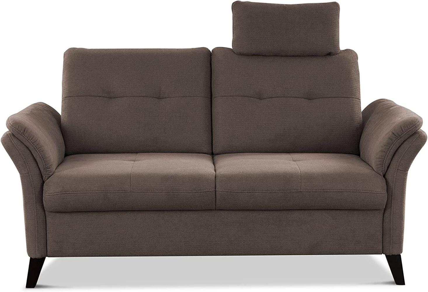 CAVADORE 2er Sofa Grönland / Skandinavische 2-Sitzer-Couch mit Federkern, Sitztiefenverstellung + Kopfstütze / 173 x 90 x 102 / Flachgewebe, Braun Bild 1