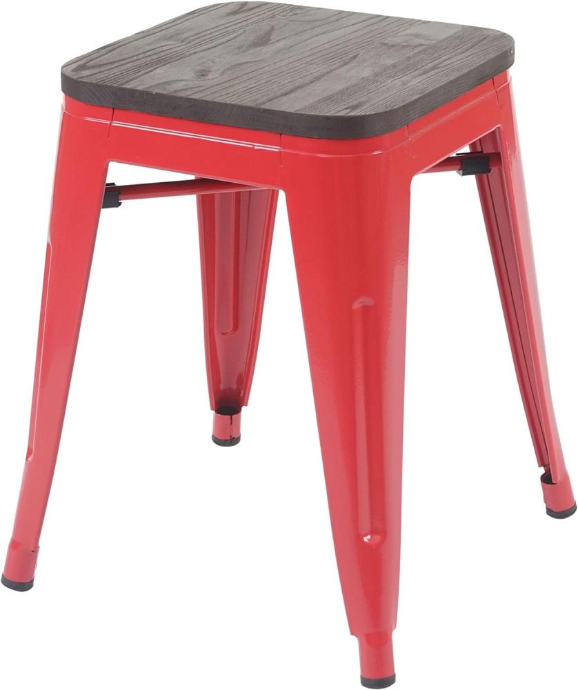 Hocker HWC-A73 inkl. Holz-Sitzfläche, Metallhocker Sitzhocker, Metall Industriedesign stapelbar ~ rot Bild 1