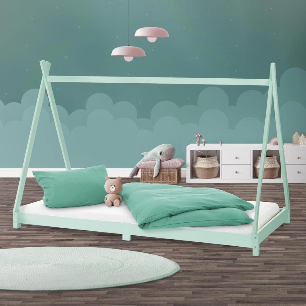Kinderbett Tipi mit Lattenrost 90x200 cm Mint aus Kiefernholz ML-Design Bild 1