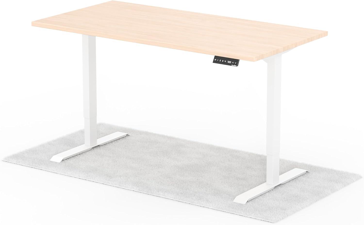 elektrisch höhenverstellbarer Schreibtisch DESK 160 x 80 cm - Gestell Weiss, Platte Eiche Bild 1