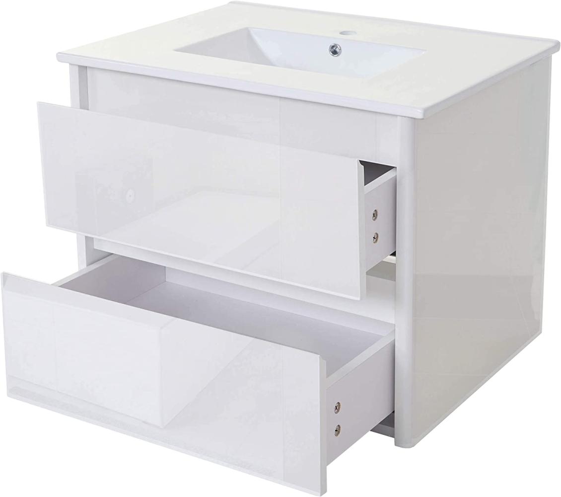 Waschbecken + Unterschrank HWC-B19, Waschbecken Waschtisch Badezimmer, hochglanz 50x80cm ~ weiß Bild 1