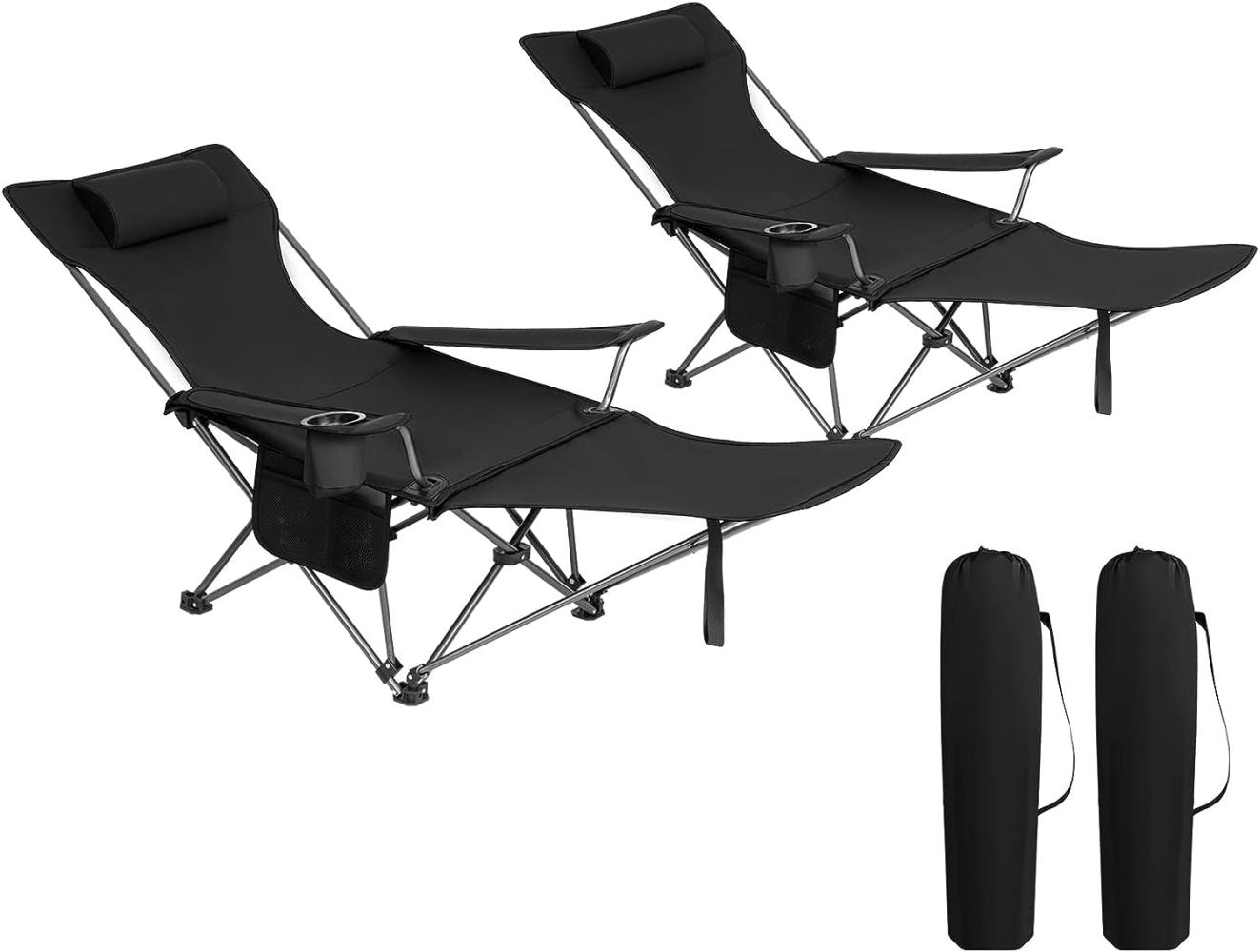 WOLTU 2er Set Campingstuhl klappbarer, Klappstuhl Liegestuhl für Outdoor, Angelstuhl Sonnenstuhl ultraleichter mit Armlehnen und Getränkehalter Schwarz Bild 1
