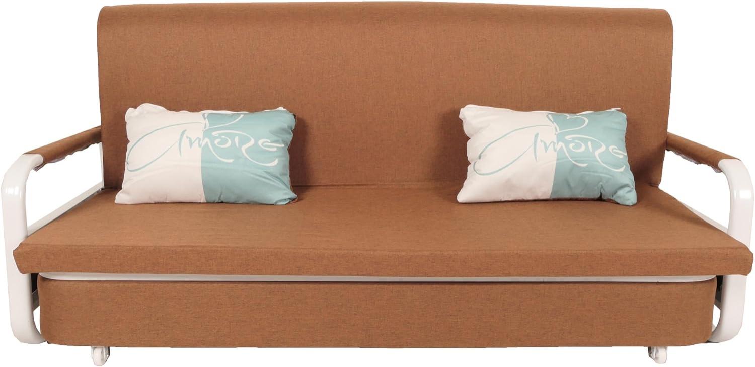 Schlafsofa HWC-M83, Schlafcouch Couch Sofa, Schlaffunktion Bettkasten Liegefläche, 190x185cm ~ Stoff/Textil braun Bild 1