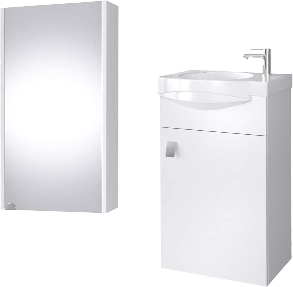 Planetmöbel Badmöbel Badezimmer Set Komplettset aus Waschbeckenunterschrank mit Waschbecken & Spiegelschrank, Farbe Weiß Bild 1