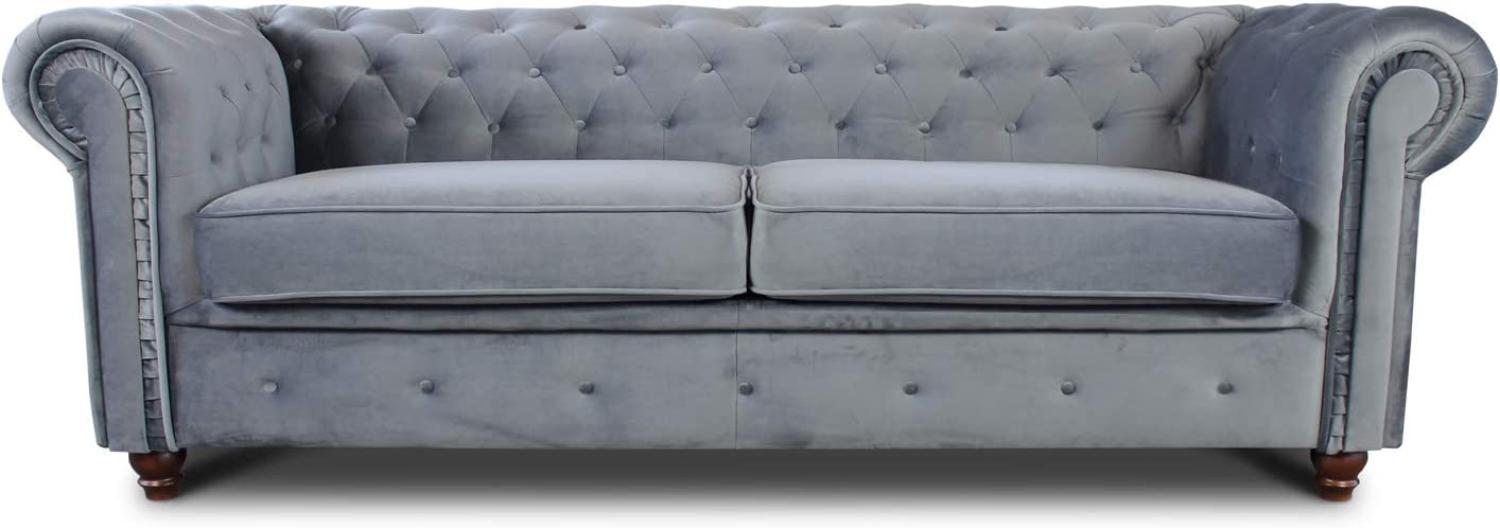 Sofa Chesterfield Asti 3-Sitzer, Couch 3-er, Glamour Design, Couchgarnitur, Sofagarnitur, Holzfüße, Polstersofa - Wohnzimmer, Velours (Grau (Velvet 10)) Bild 1