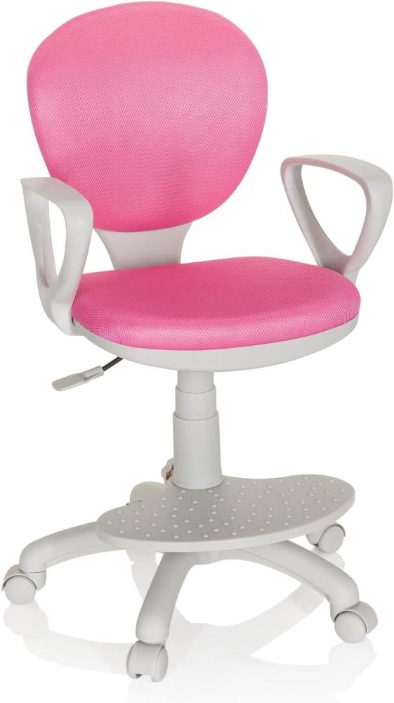 hjh OFFICE 671012 Kinderdrehstuhl Kid Colour G1 Stoff Pink/Grau Bürostuhl Kinder, Fußablage & Sitzfläche höhenverstellbar Bild 1