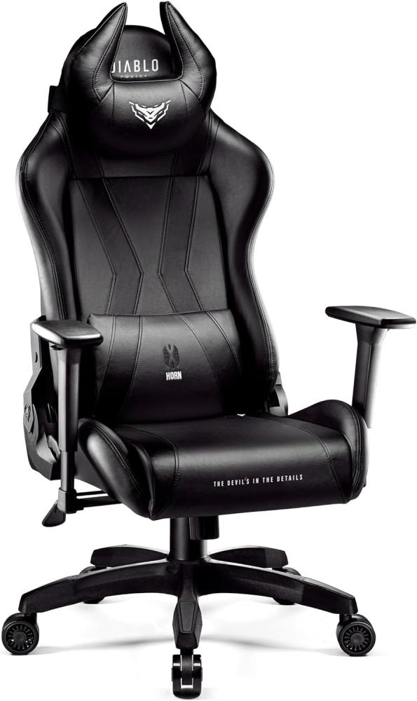 Diablo X-Horn 2. 0 Gaming Stuhl Bürostuhl Gamer Chair Schreibtischstuhl 3D Armlehnen Ergonomisches Design Nacken/- Lendenkissen Kunstleder Wippfunktion Schwarz Normal (L) Bild 1