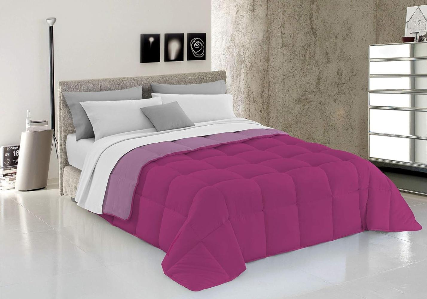 Italian Bed Linen Wintersteppdecke Elegant, Lila, Fuxia, Doppelte, 100% Mikrofaser, Lille/Fuchsie, 260x260cm Bild 1
