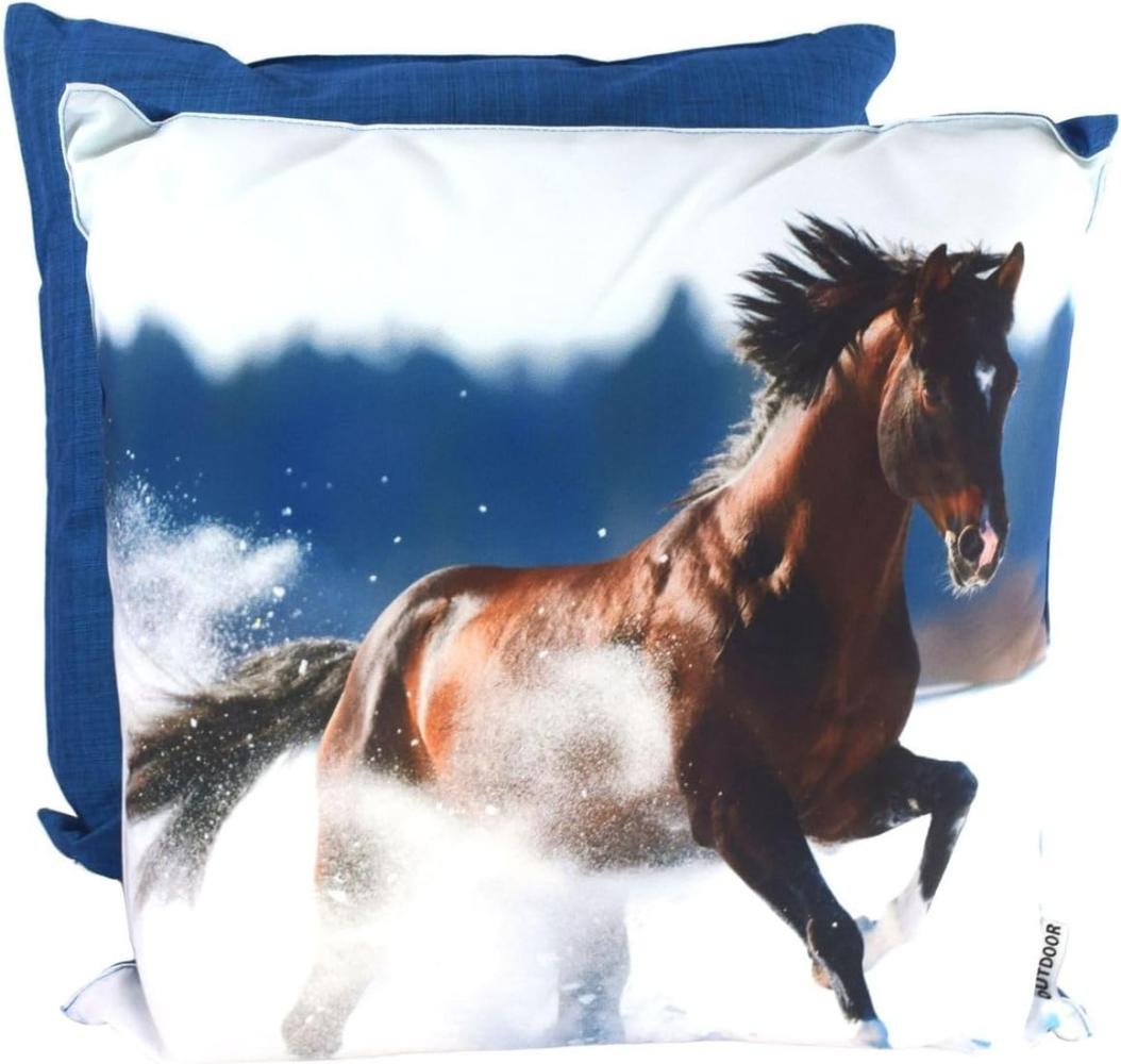 Outdoor Kissen Winter 45x45cm wetterbeständig aus 3 Tier- Motiven wählbar Pferd-Schnee Bild 1