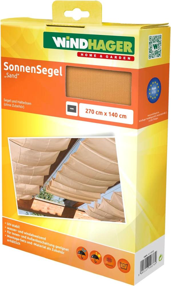 Windhager Sonnensegel für Seilspanntechnik, Wintergarten und Terrassen Beschattung, Seilspannmarkise, 270 x 140 cm, 10876 Bild 1