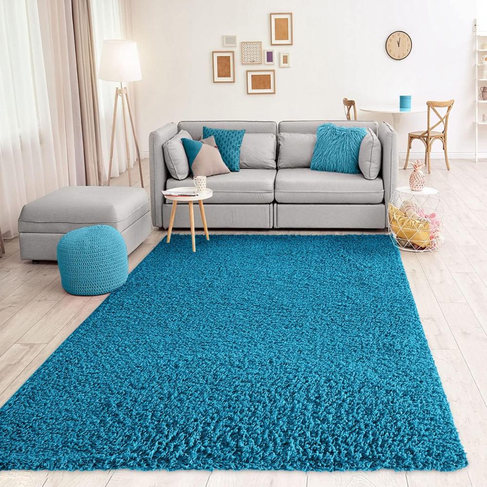 VIMODA Teppich Prime Shaggy Hochflor Langflor Einfarbig Modern Türkis für Wohnzimmer, Schlafzimmer, küche, Maße:230x320 cm Bild 1