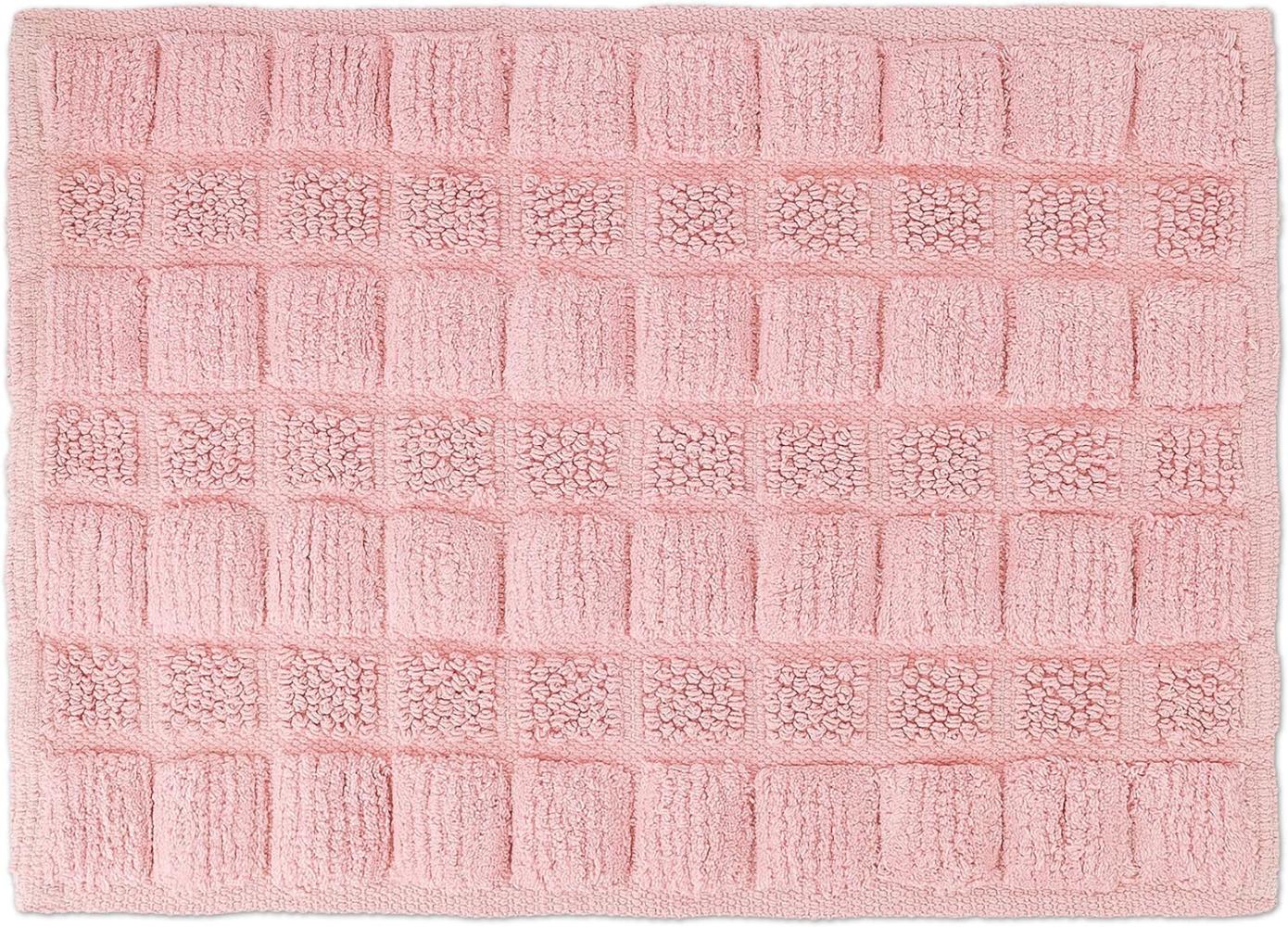 Relaxdays Badematte Baumwolle, 60 x 40 cm, rutschfest, waschbar, Vorleger für Badezimmer, Badteppich rechteckig, Altrosa Bild 1