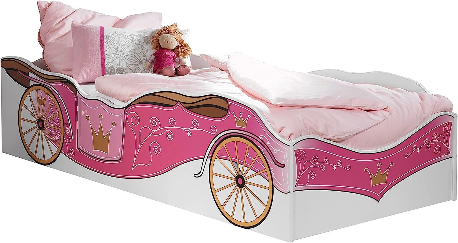 Kinderbett Zoe weiß pink 90 * 200 cm GS-geprüft Mädchen Kinderzimmer Kutschen Liege Prinzessinen Jugendbett Bild 1