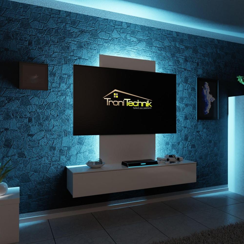 TroniTechnik Design TV Lowboard VELAN 160 x 38,5 x 26 cm, Weiß Hochglanz Bild 1