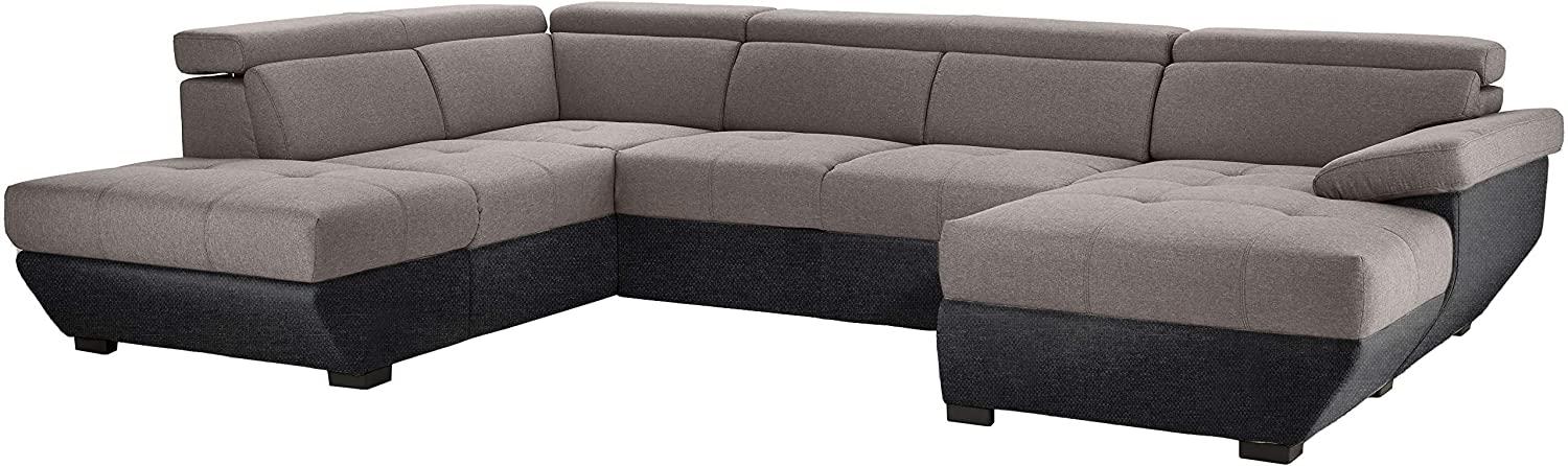 Mivano Wohnlandschaft Speedway, Modernes U-Form-Sofa mit verstellbaren Kopfstützen, 332 x 79 x 222, Zweifarbiger Bezug, Grau/Schwarz Bild 1