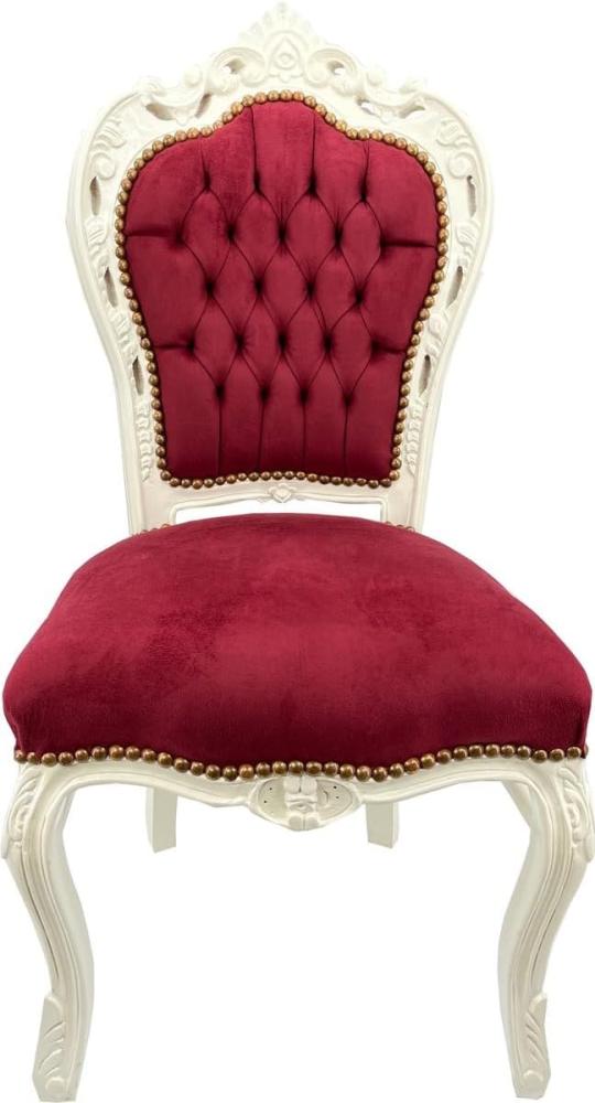 Casa Padrino Barock Esszimmer Stuhl Bordeauxrot / Cremeweiß - Handgefertigter Antik Stil Stuhl mit edlem Samtstoff - Esszimmer Möbel im Barockstil - Barock Möbel Bild 1
