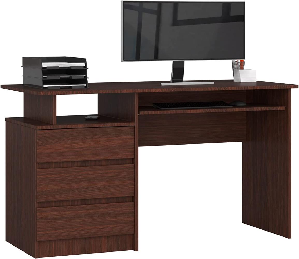 PC-Schreibtisch CLP 135 mit Tastaturablage | Office Desk | Computertisch | Bürotisch mit Tastaturablage | 3 Schubladen, 1 Ablagefach, B135 x H77 x T60 cm, 45 kg | Wenge Bild 1