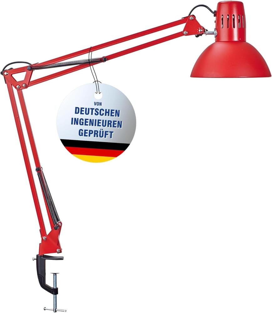 Maul LED Schreibtischlampe MAULstudy | Verstellbare Klemmleuchte mit Gelenkarm für Büro, Arbeitszimmer und Schreibtisch | Elegante Bürolampe aus Metall | Inklusive LED-Leuchtmittel | Rot Bild 1