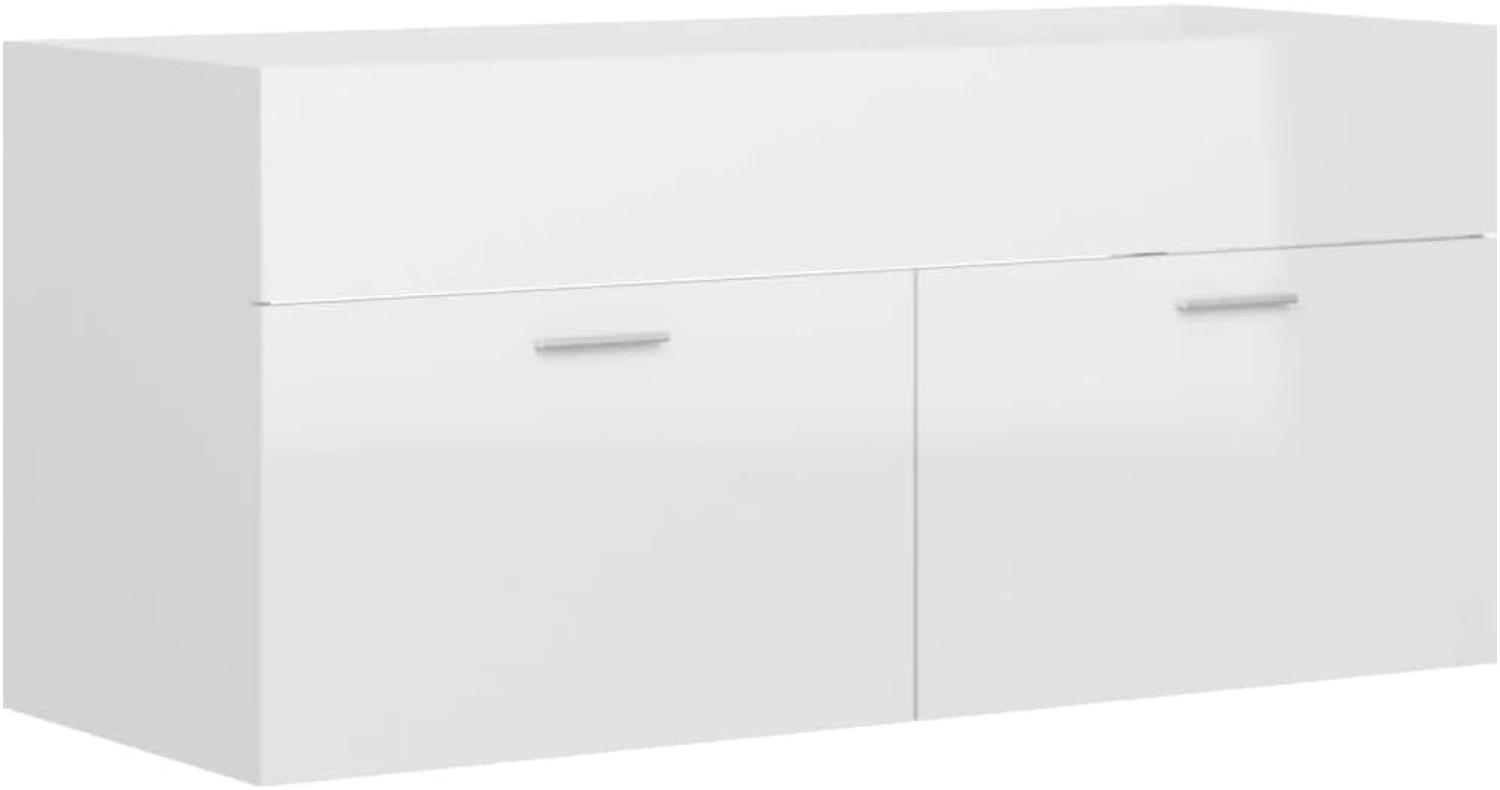 vidaXL Waschbeckenunterschrank Hochglanz-Weiß 100x38,5x46 cm Spanplatte Bild 1
