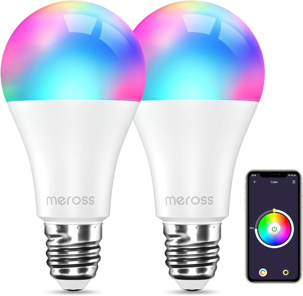 Meross Smart LED Lampe, WLAN dimmbare Glühbirne intelligente Mehrfarbige Birne Äquivalent 60W E27 2700K-6500K RGBCW kompatibel mit Alexa, Google Home und SmartThings 2St. Bild 1